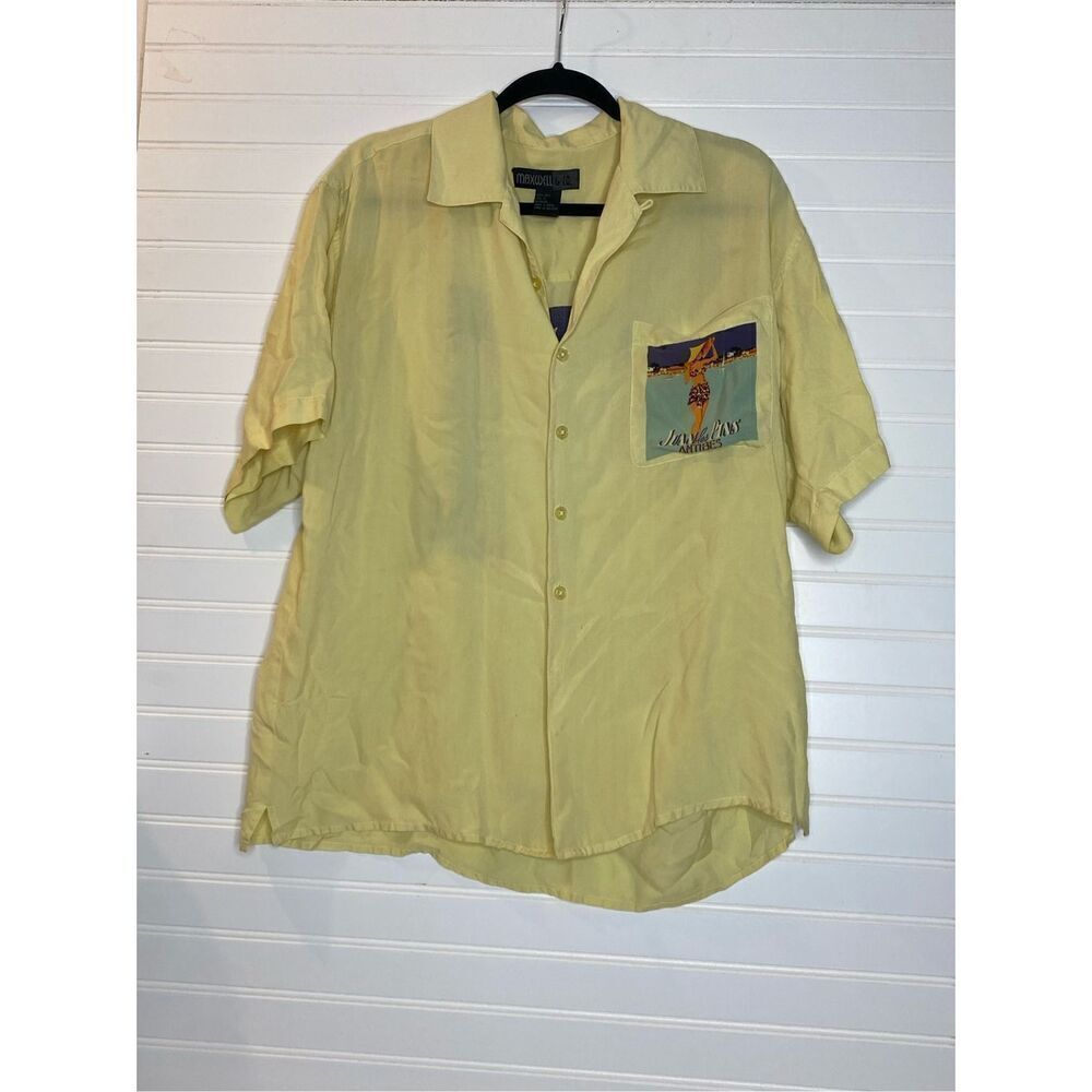 Vintage Maxwell & Co. 100% Silk Yellow Men’s Button-up Shirt “Juan Les Pins Anti